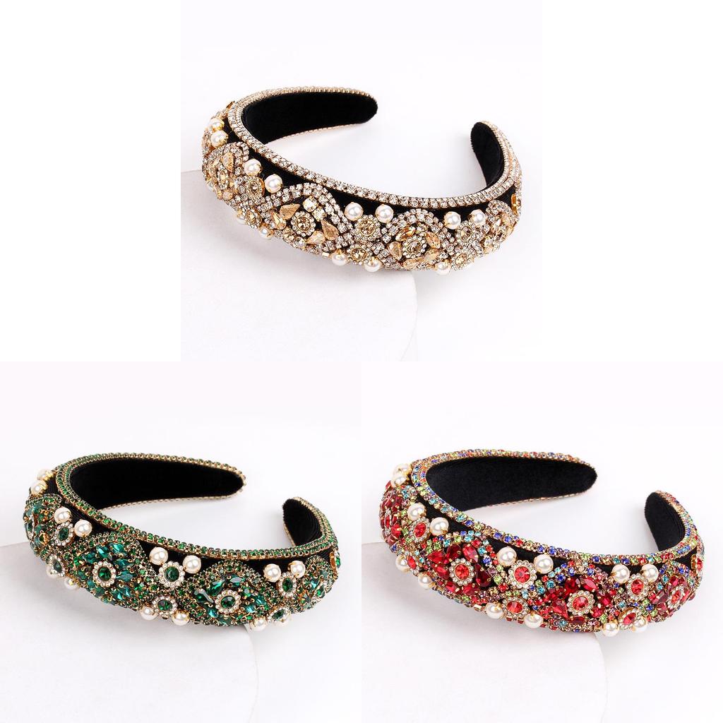 Fascia Classica Barocca in Raso con Strass e Perle per Donna