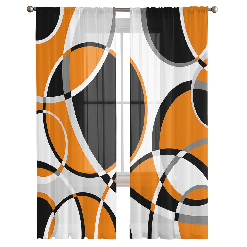Geometric Abstract Round Artistic Orange Sheer Curtains Living Room Window Tulle Curtains Bedroom Veiling Curtains Luxury Drapes