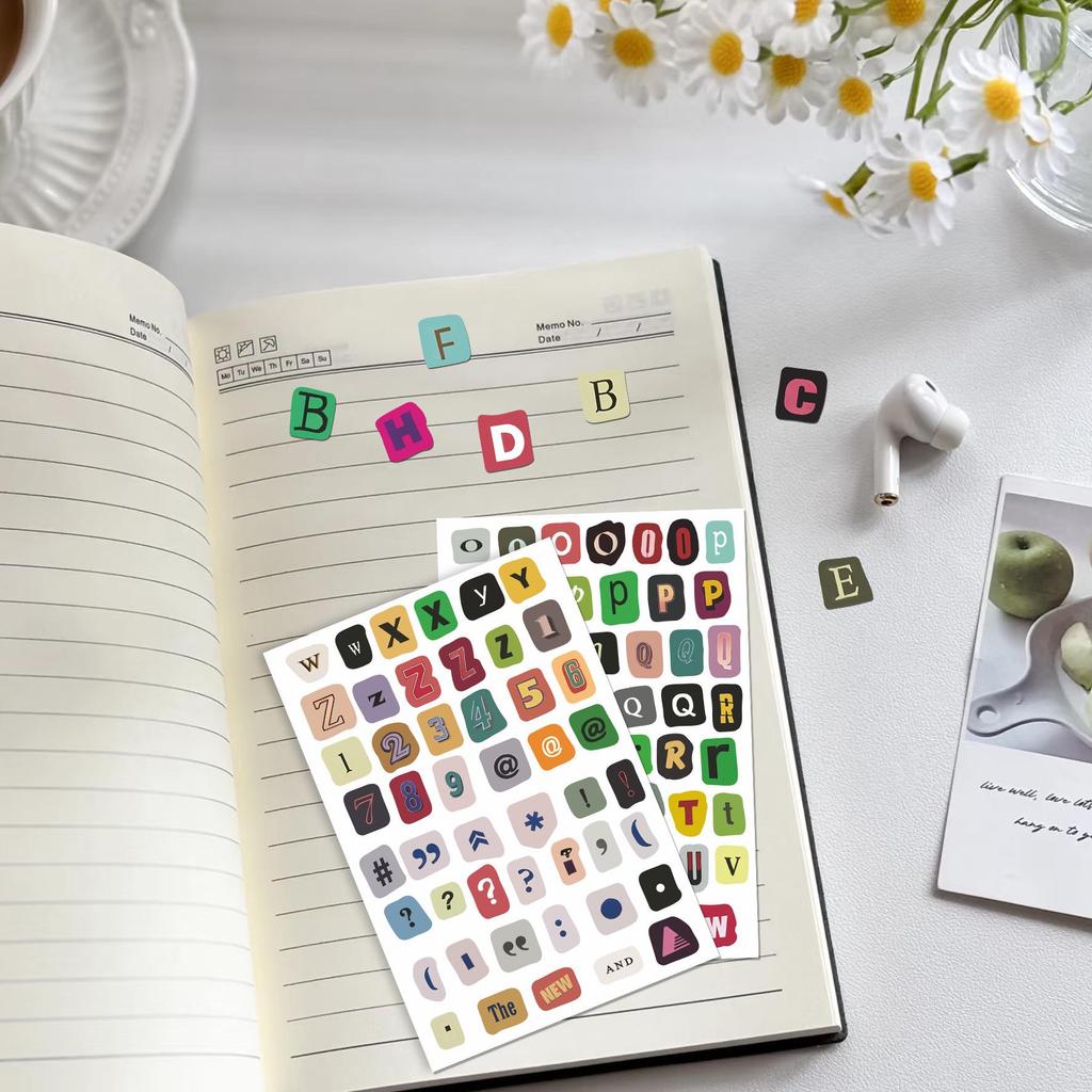 4 Sheets of 200 Alphabet, Number & Symbol Stickers for Planners & Diaries