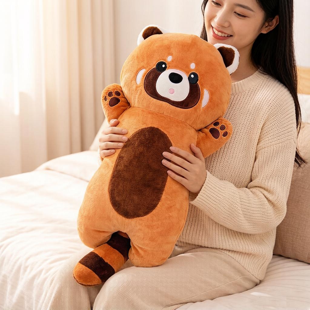 80/110cm Red Panda Raccoon Long Plush Toy Stuffed Kawaii Zoo Animal Bolster Pillow Sleeping Companion Friend Gift