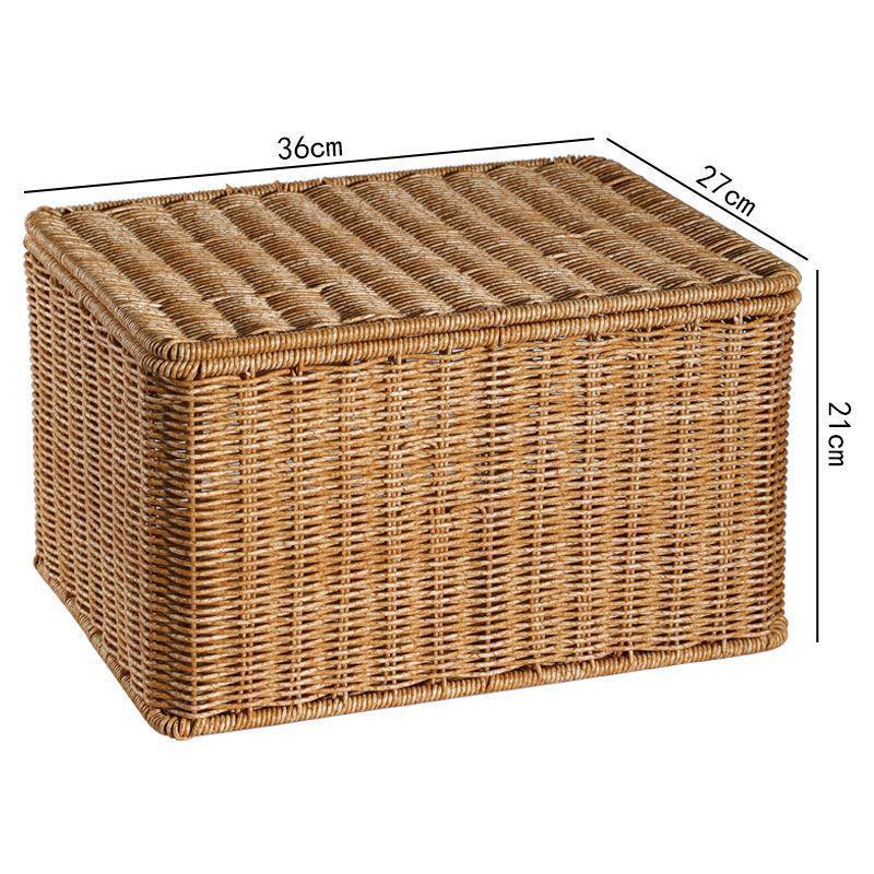 Nordic Style Rattan-Look Woven Storage Box with Lid for Bedroom and Household Organization.