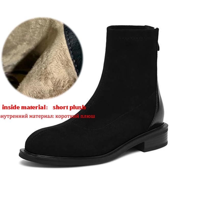 Krazing Po Flock Winter Round Toe Size 33 Chelsea Boots Size 43 Zipper Fashion Low Heels Stretch Ankle Boots