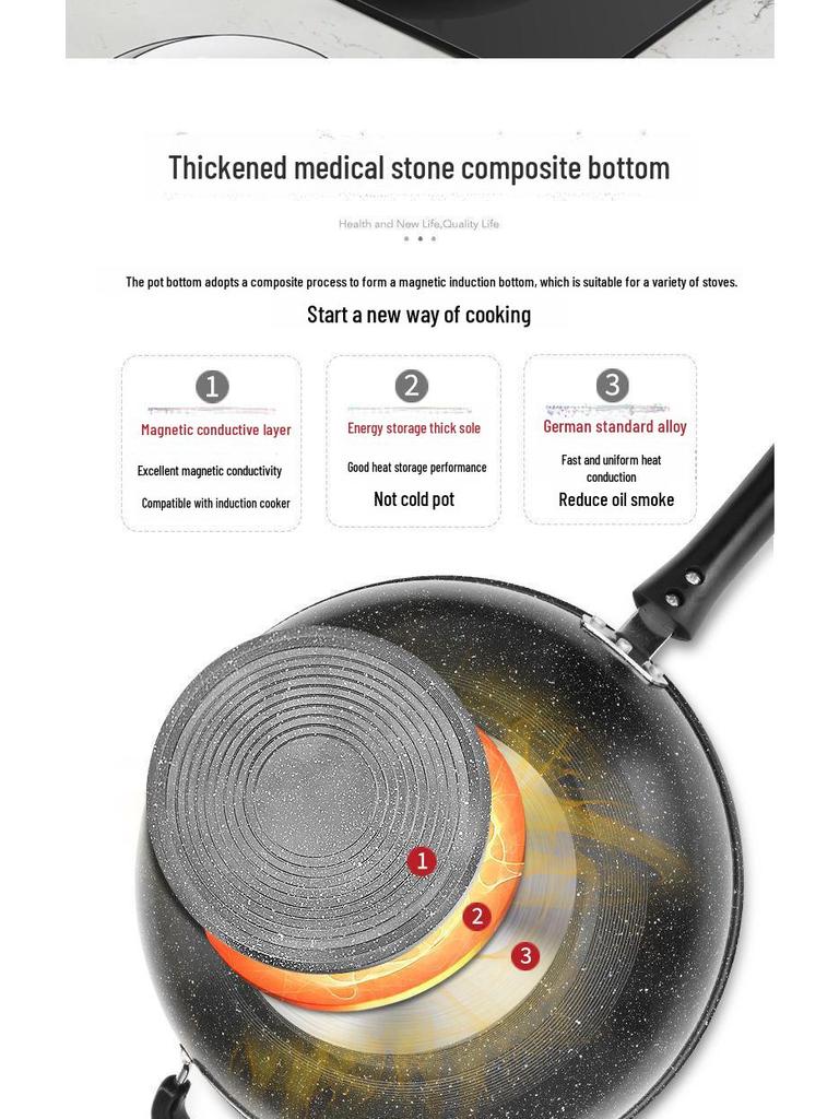 5-layer Non-stick Cooking Pot with Medical Stone Coating for Universal Stove Use