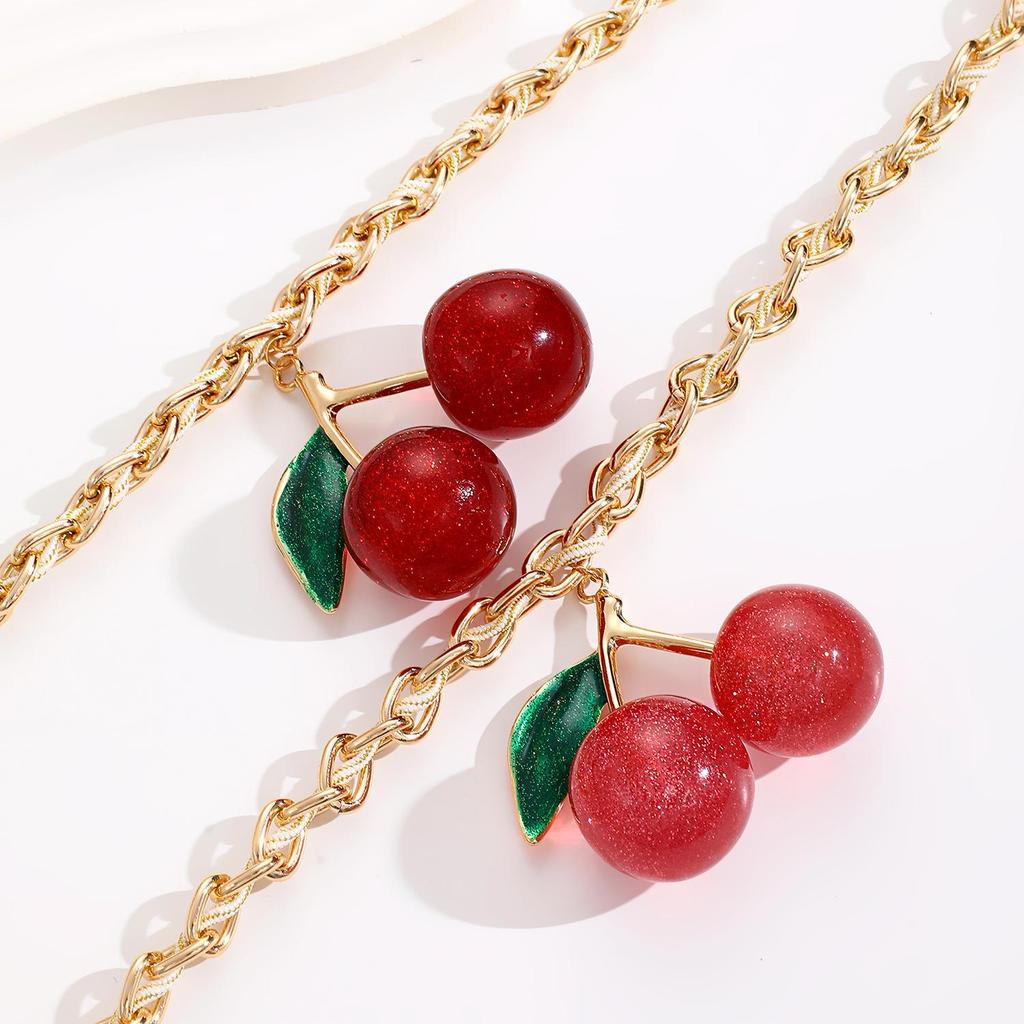 Fashionable Exaggeration Red Cherry Fruit Pendant Personalized Thick Chain Necklace For Women