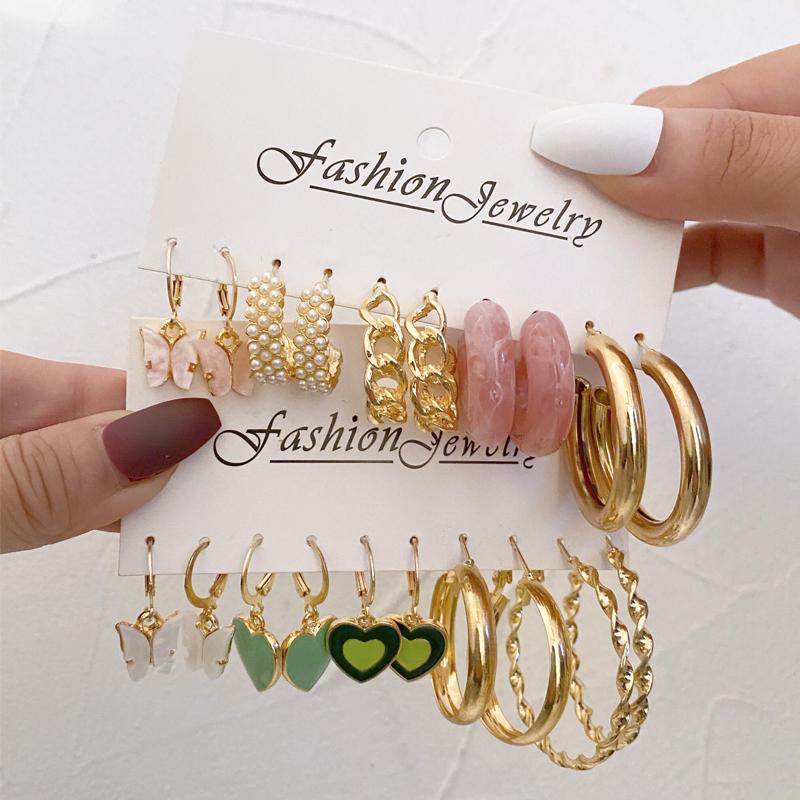 Metal Earrings Set Wholesale Trendy Colorful Butterfly Vintage Earring Set For Women Elegant Heart Dangle Wedding Party Jewelry