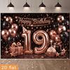 2D Black Rose Gold 19th Birthday Backdrop Shiny Glitter Number 19 Photography Banner