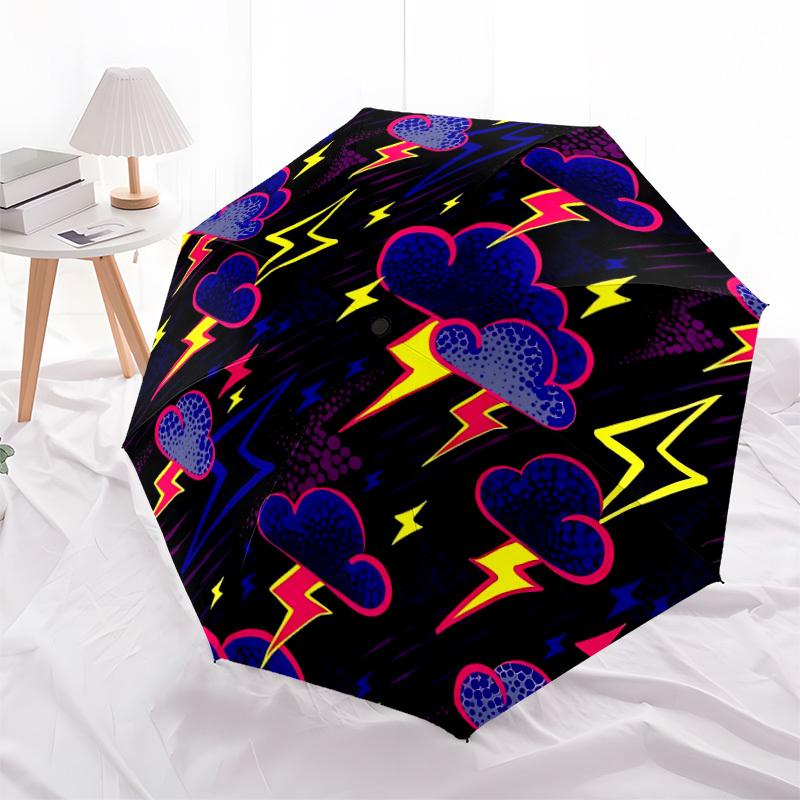1pc Lightning Pattern Automatic Folding Umbrella - Portable Foldable Design with 8 Ribs, Durable Plastic & Iron Frame, Casual Outdoor Access
