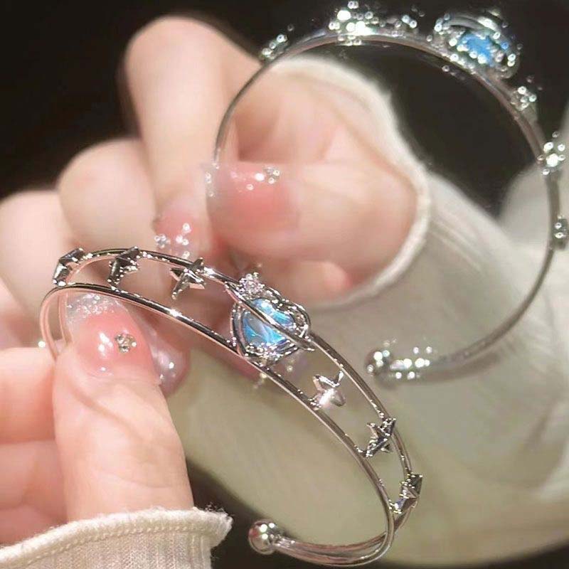 Y2K Blue Peach Heart Zircon Bracelet For Women Simple Crystal Cross Star Irregular Geometric Bracelet Aesthetic Jewelry