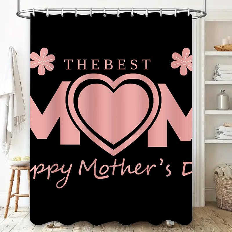 The Best Mom Heart Print Shower Curtain For Mother'S Day