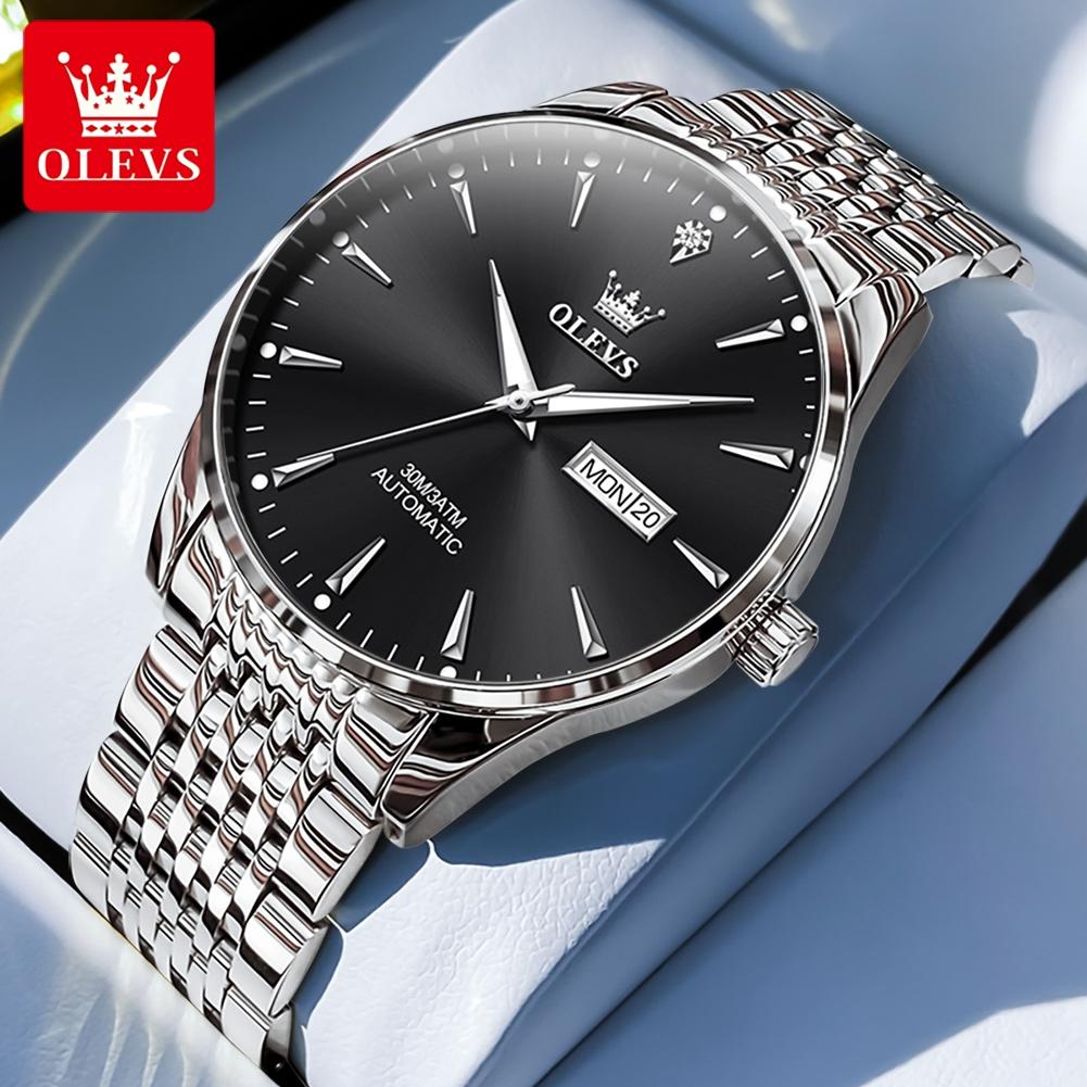 OLEVS Luxury Fashion Man Hand Clock Automatic Mechanical Watch for Men Dual Calendar Waterproof Luminous Business Men's Watches