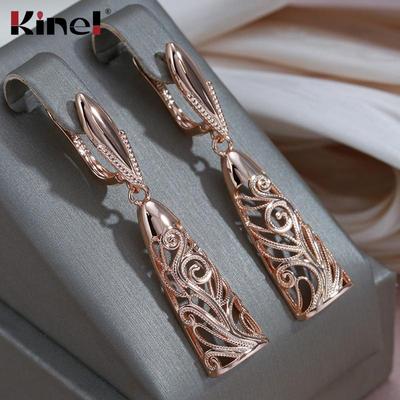 Kinel Vintage Rose Gold Långa örhängen för kvinnor Eleganta bröllopssmycken