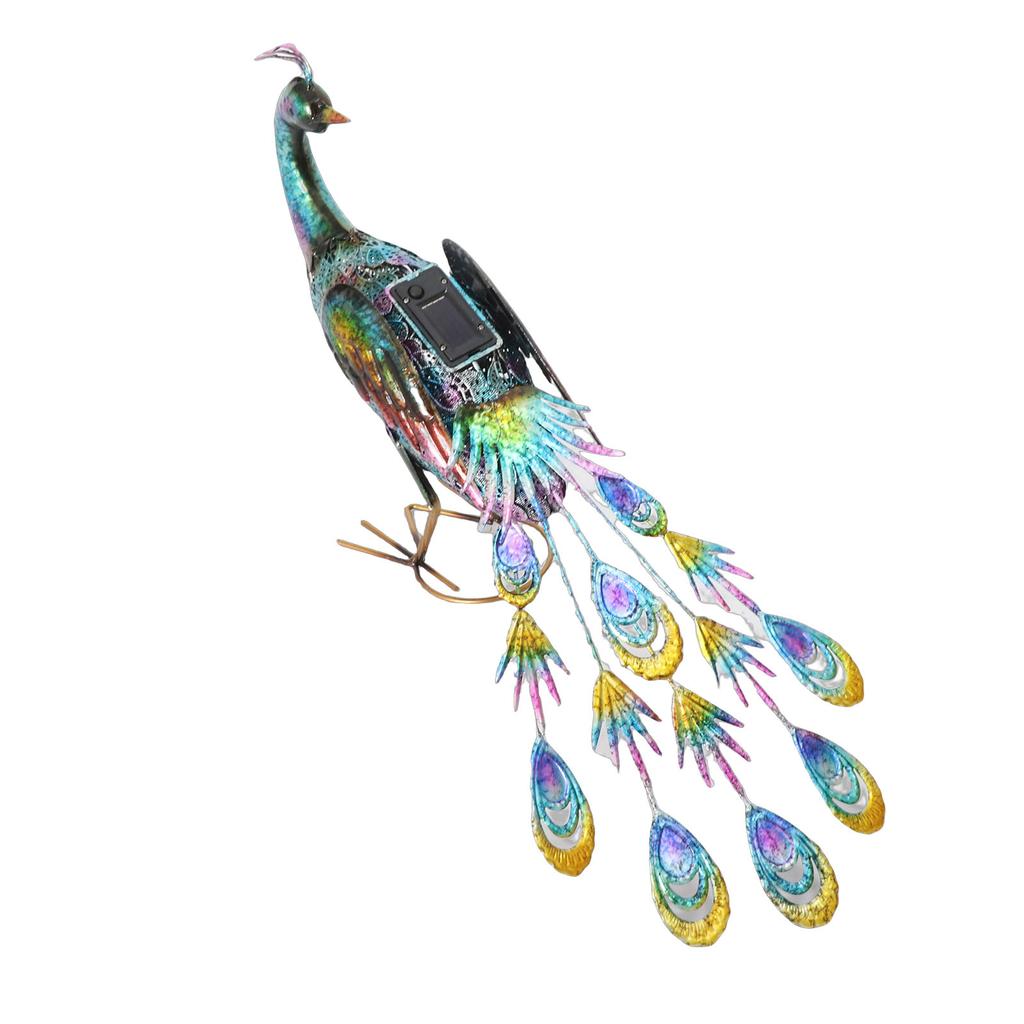 Solar Animal Statue Light Short Peacock Look Back Style LED Water Proof Solar Powered Metal Animal Figurine for Patio