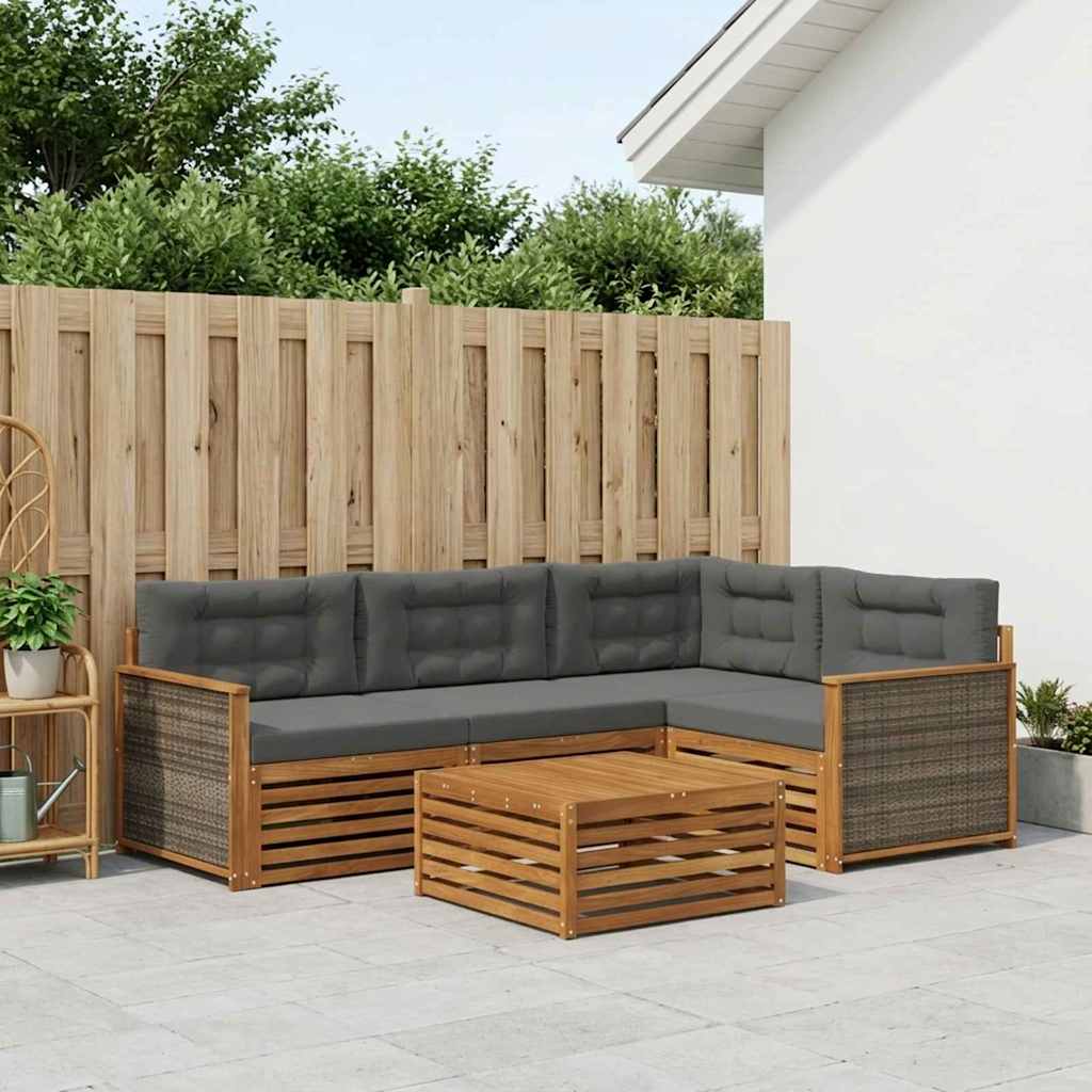 Outdoor Sofa Set with Cushions 5 pcs Natural and Anthracite