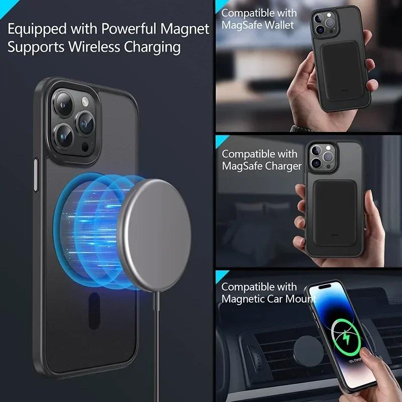 Luxury Matte For Magsafe Case For iPhone 16 15 13 12 11 14 Pro Max 16 Plus Magnetic Wireless Charge Translucent Shockproof Cover