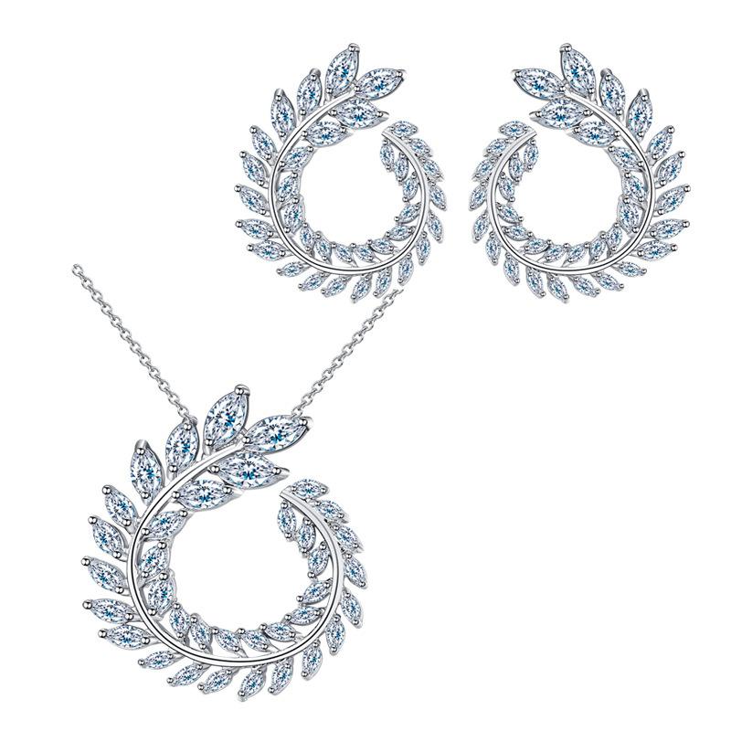 Zircon Necklace Earrings Two-Piece Set Stud Earrings Real Platinum Electroplating Color Retention