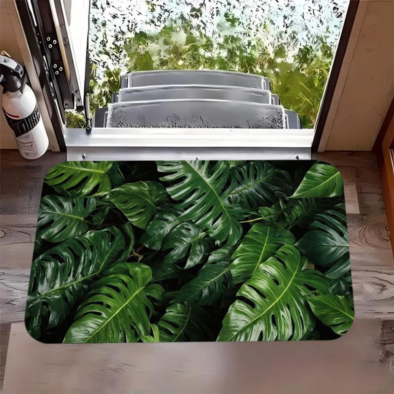 2D Green Leaf Welcome Mat Tropical Monstera Leaf Doormat Suitable Kitchen Living Room Indoor Outdoor Entrance Home Decoration