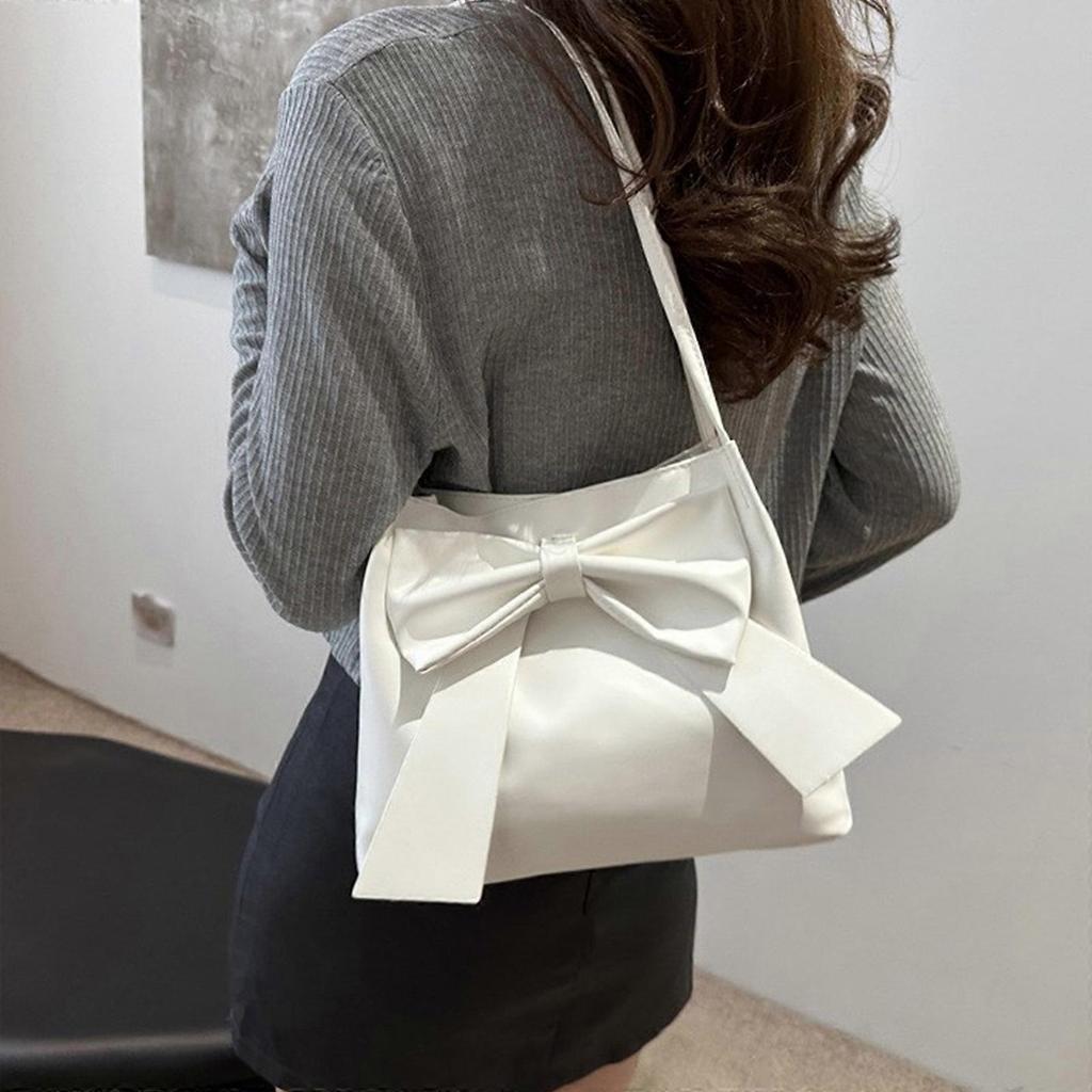 Stylish Bowknot Decorated Shoulder Bag Casual Handbag Large Capacity Top Handle Bags For Travel And Work Khaki