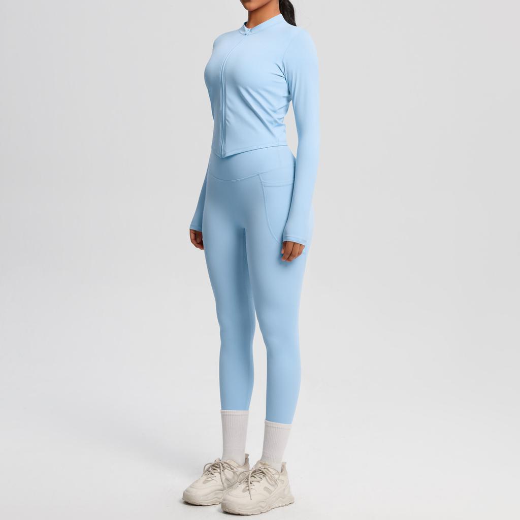 Naked double-sided grinding tight long-sleeved yoga suit outdoor running thin fitness pants sports suit women