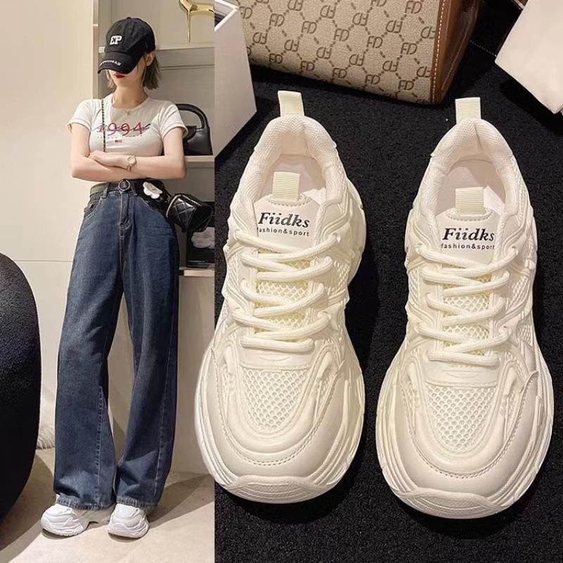 Dad shoes women's shoes 2025 new spring and summer breathable mesh shoes popular platform white shoes mesh casual sports shoes