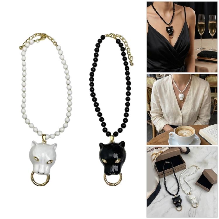 Pearls Necklace Enamel Leopard Head Pendant Clavicle Chain Women's Luxury High End Jewelry for Parties And Event