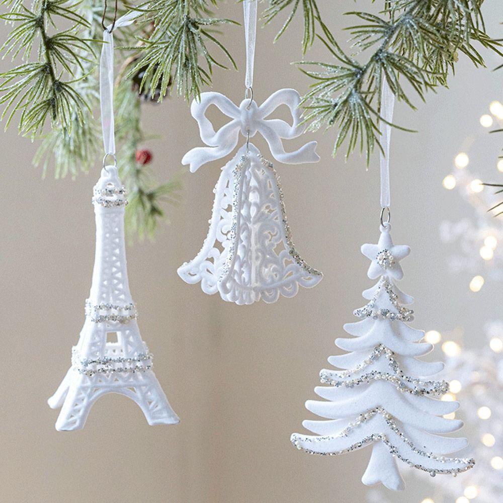 Flocking Christmas Hanging Pendants White Christmas Tree Ornament Xmas Ball  For Christmas