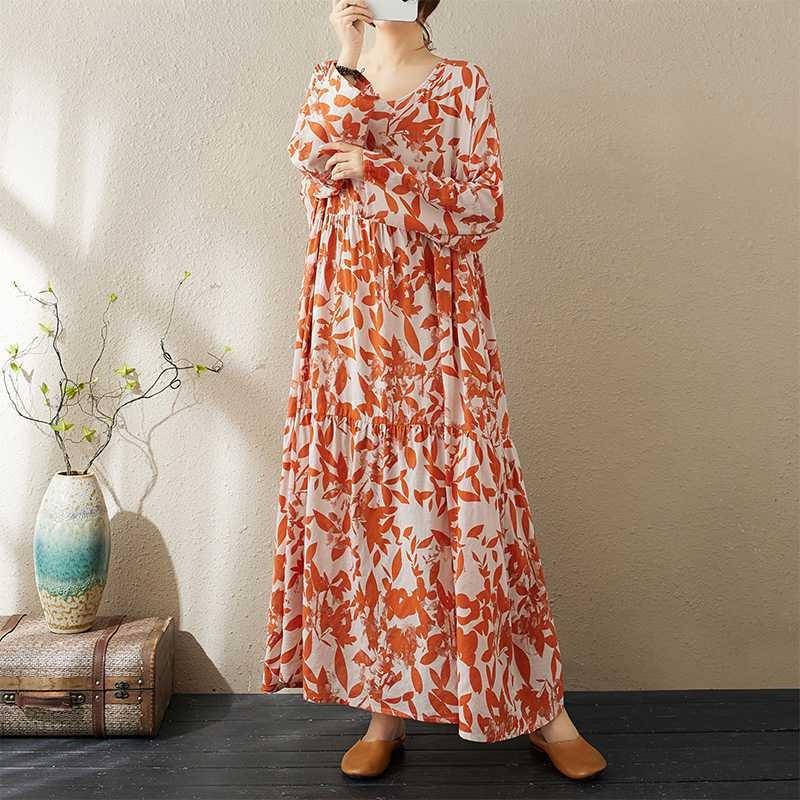 2025 New Thin Round Neck Long Sleeve Loose Slim Large Swing A-line Dresses