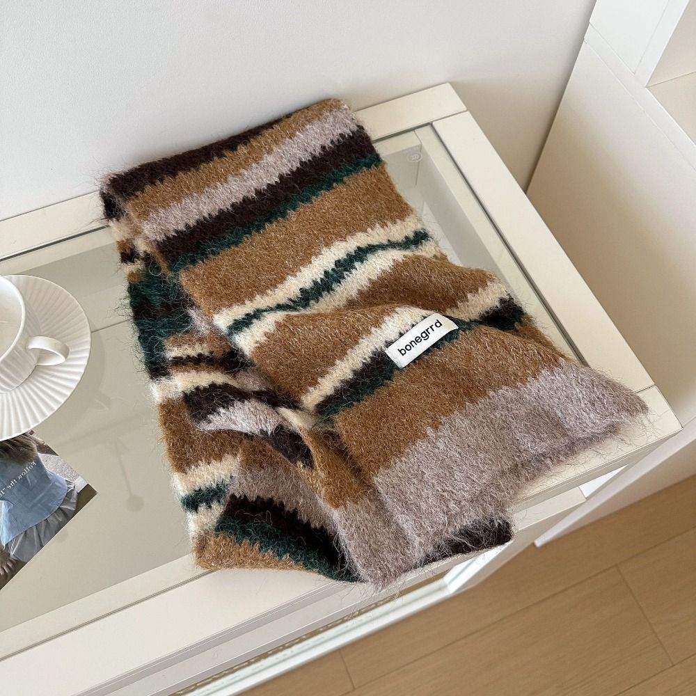 Colorful Neck Protection Knitted Scarf Stripe Cape Wraps Women Fashion Woolen Shawl