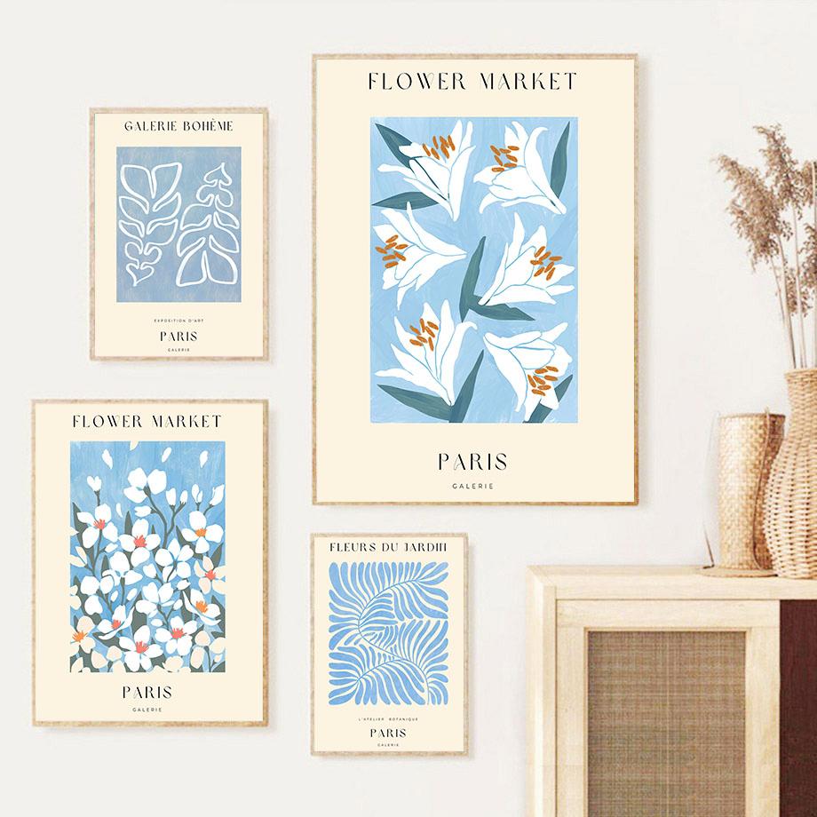 Abstract Fresh Flower Market Paris Plant Leaf Boho Nordic Posters And Prints Wall Art Canvas Painting Pictures Living Room Decor
