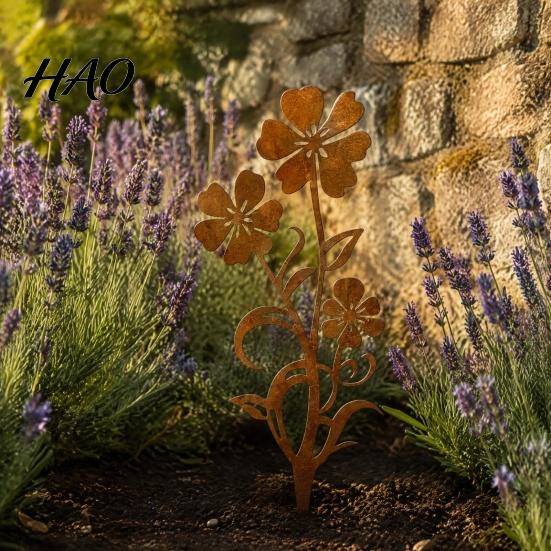 Rustic Home And Garden Gifts Flower Stakes, 12.6x30cm Metal Yard Art Cutout, Farmhouse Rust Artistic Plant Stakes Finish Outdoor Decor for Pathway