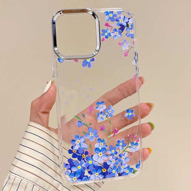Colorful Flowers Print Case For iPhone 17 Pro Max iPhone 16 15 14 13 Pro Max 11 17e 16e Plating Lens Frame Clear Soft Silicone Back Cover