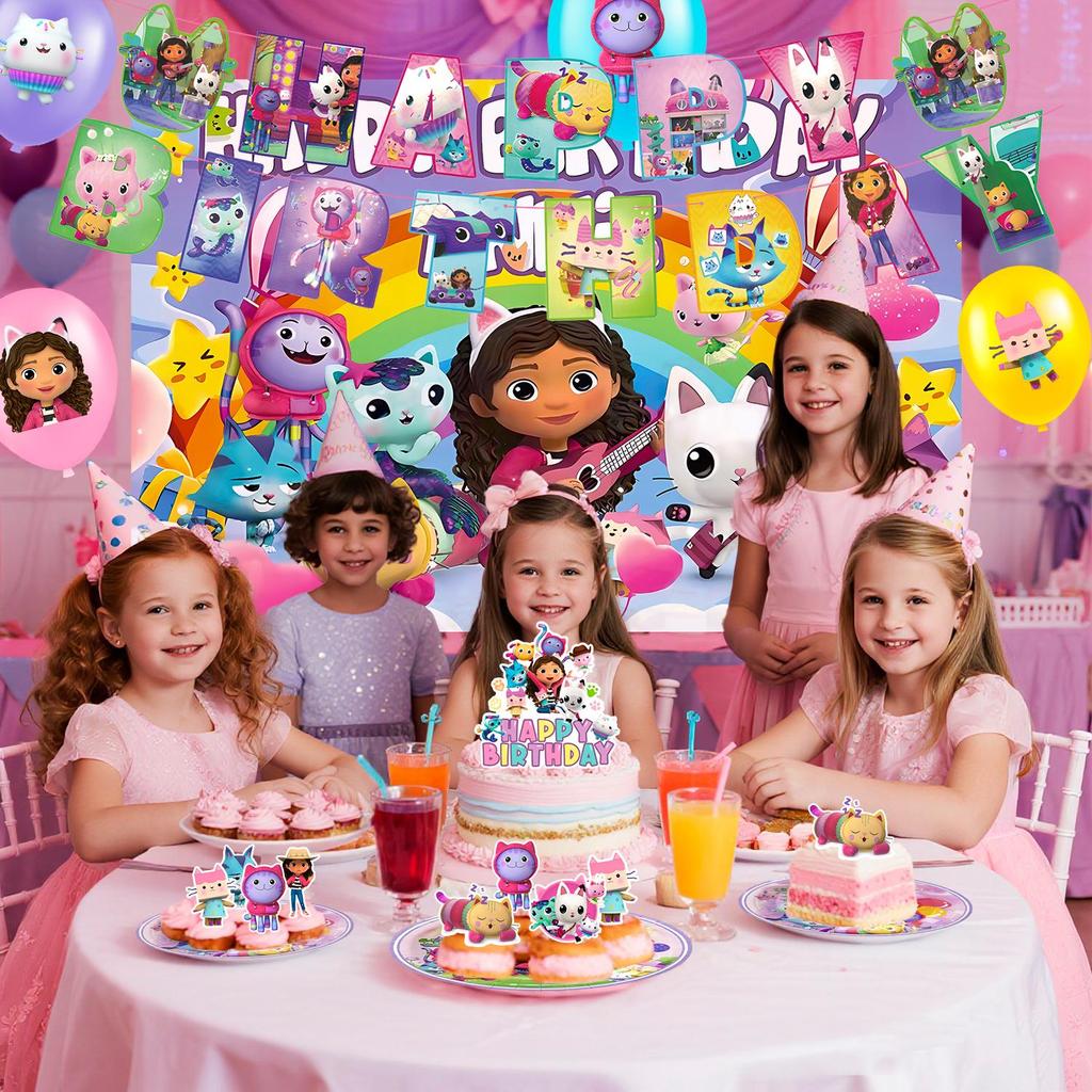98pcs Cartoon Party Supplies, Cartoon Party Decor&Tableware Set - Cartoon Birthday Party Plates Cups Napkins, Cartoon Party Balloons Backdrop Banner