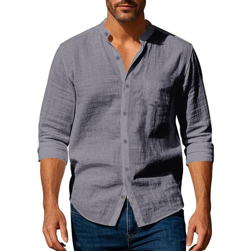 

Cotton Linen Shirt for Men Neck Solid Color Lightweight Breathable Slim Fit Single Breasted Shirt Long Sleeve Button Up S сірий колір
