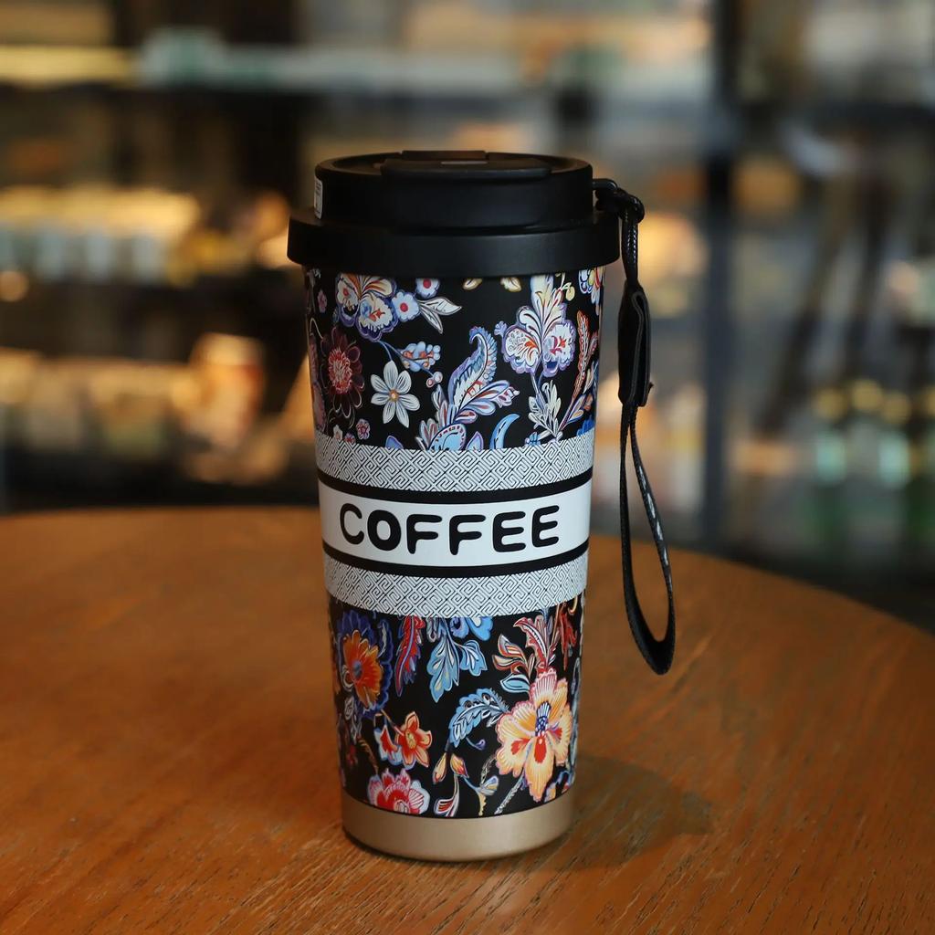 500ML Kelímek se dvěma brčky Módní konvalinka Přenosný kelímek na kávu Nerezová vakuová termoska Dárková láhev na vodu