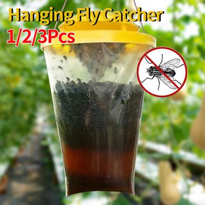 1/2/3Pcs Hanging Fly Catcher Outdoor Fly Catcher Cage Flies Catching Bag Attractant Container Insect Trap for Outdoor Yard Lawn