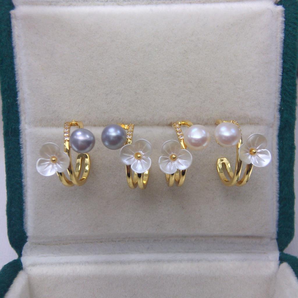 Natural freshwater pearl earring design with sweet small flower pearl earrings and fashionable pearls
