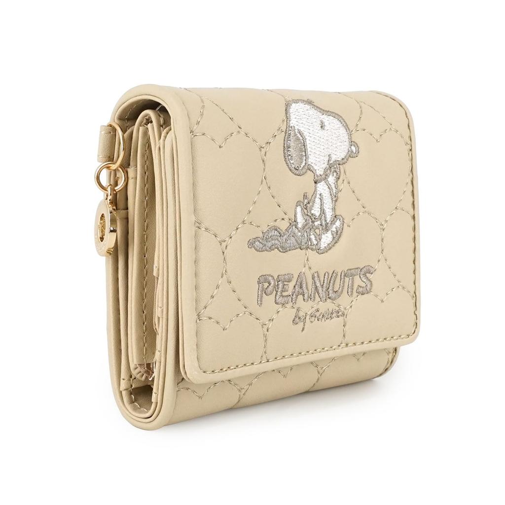 Snoopy Box Heart Quilting Series Tri-fold Wallet, Beige,