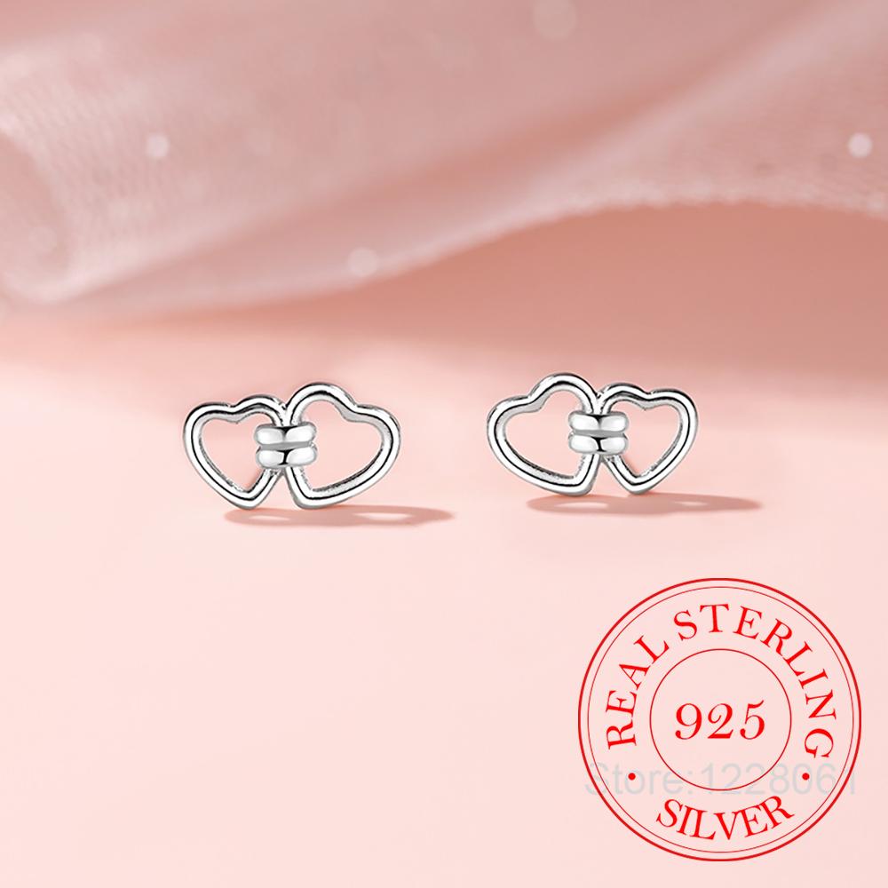 925 Sterling Silber Schmuck Einfache Herz zu Herz Steckerohrringe für Damen Hochzeitsfeier Schmuck für Mädchen Freundin Geschenk