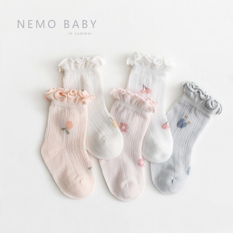 Ultra-Thin Mesh Baby Socks: Breathable and Loose-Fit Mid-Calf Lace Socks for Girls