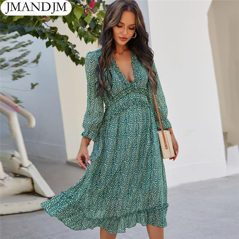 

Женское весенне-летнее сексуальное платье трапеции с v-образным вырезом длиной до колена с рукавами-бабочками и высокой талией, шифоновый принт, черный, синий, зеленый, розовый, красный, SML XL XXL