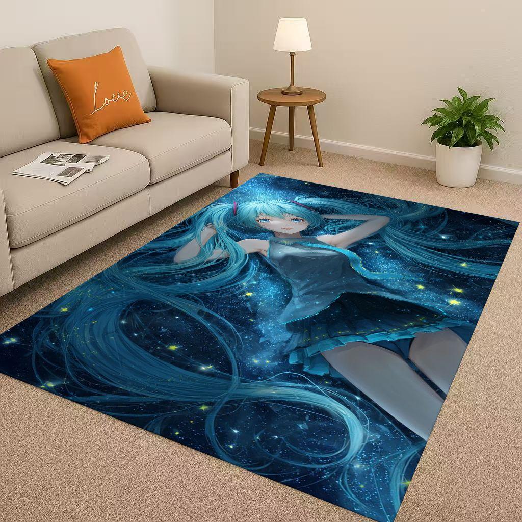 3D Kawaii M MIKU Music Cartoon Girl Living Room Non Slip Area Rug Carpet for Bedroom Playroom Sofa,Easy Clean Home Decor Doormat