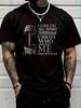 Unisex Skull-Sleeve T-Shirt with Skull and Playing Card Print