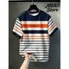Sommer Herren T-Shirt Streifen Buchstabenmuster Druck Lässiges Lockeres T-Shirt Hip