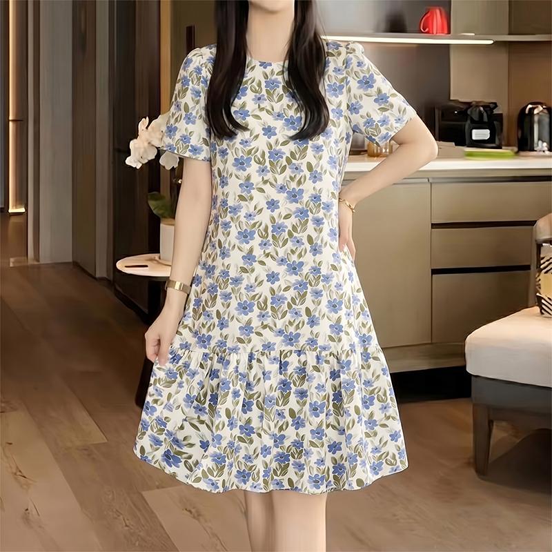 ZANZEA Women Casual Round Neck Summer Floral Print Short Sleeve Dress