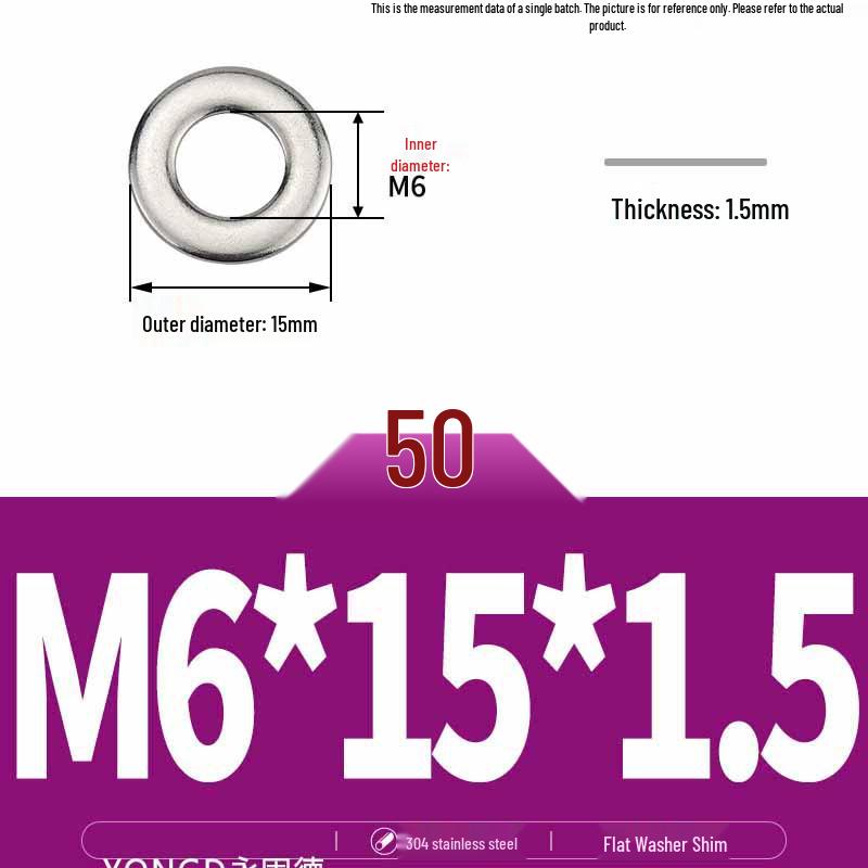 304 Stainless Steel Thickened Flat Washer / Ultra-thin Metal Gasket, Sizes M1.6-M10