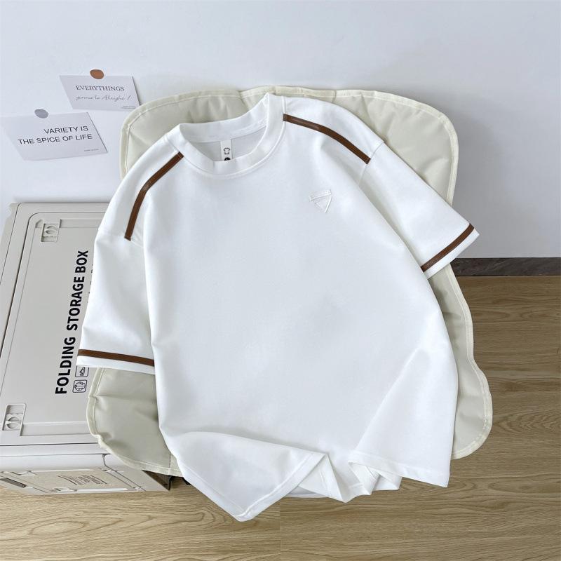 Men s Cool Summer Color Block Patchwork Short Sleeve T-Shirt M белый