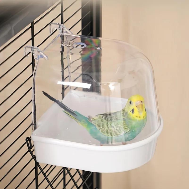 Transparent Bird Bath Tub - Splash-Proof PP Shower for Parrots, Lovebirds & Conures w/ Easy-Grip Handle
