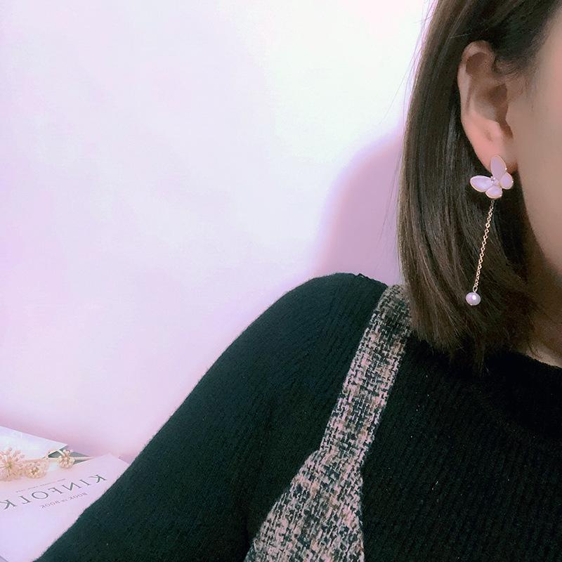 Korean version two wearing new natural freshwater pearl stud earrings women's S911 silver needle light luxury high-end butterfly earrings accessories