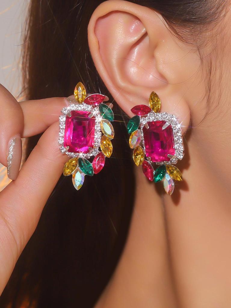 Luxury Rhinestone Tassel Clip-On Earrings for Women - Bridal Accessories