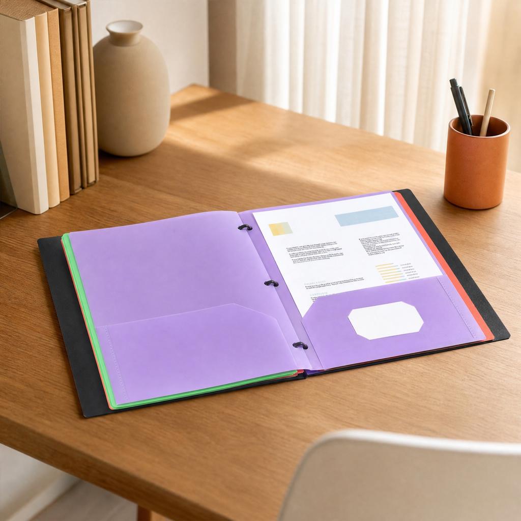 Three- Two-Pocket Document Folder with Storage Pockets for Organization