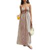 Spring new, elegant and sexy V-neck backless striped slim dress